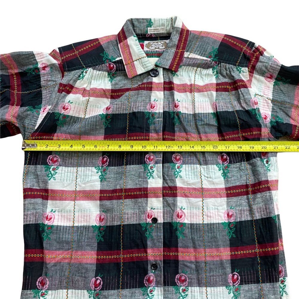 Vintage Angelique Shirt Embroidered Plaid Floral 90s Y2K Blouse Women Size Small - Picture 10 of 12